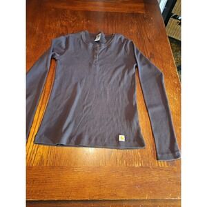 VTG 90s Carhartt Womens Medium Ribbed Knit Button Henley Thermal Shirt (A366)